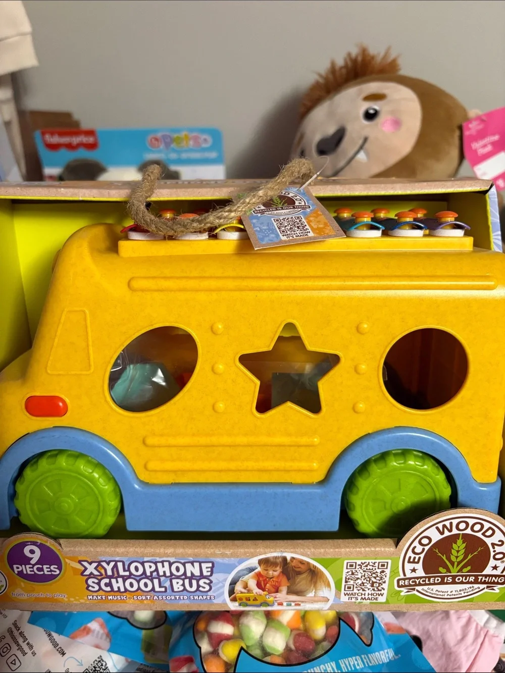Eco Wood Xylophone School Bus Toy - Yellow